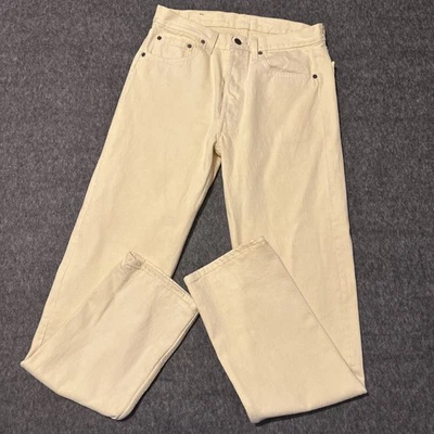 Vintage Levi's Denim 501 Off White Cream Yellow 80s 33 x 34 Made in USA Vtg 0676 - Image 1 of 4