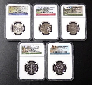 2019-W Lowell, War, Missions, American Memorial, River Quarters 5 Coins NGC MS66 - Picture 1 of 6