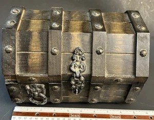 Vintage 1960s Pirate's Treasure Chest Jewelry Box with Metal Hardware - Picture 1 of 11