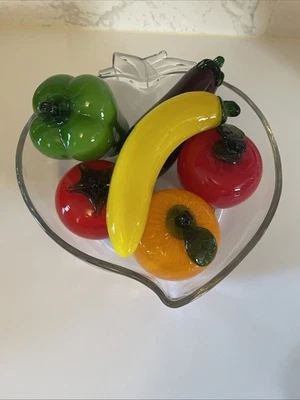 Decoración de granja Art Deco de frutas de vidrio soplado estilo Murano vintage de 6 piezas con tazón Foto 1 de 4