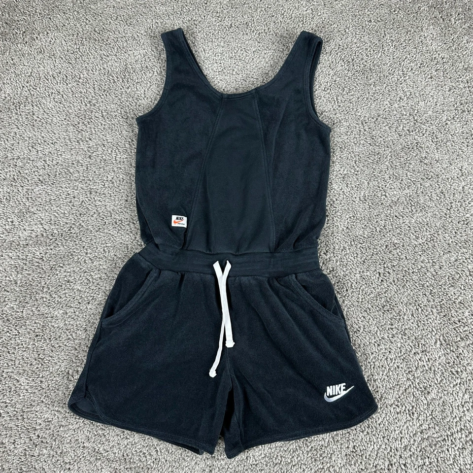 Детский комбинезон Nike для девочек большой махровая ткань черный белый Swoosh без рукавов - Изображение 1 из 4