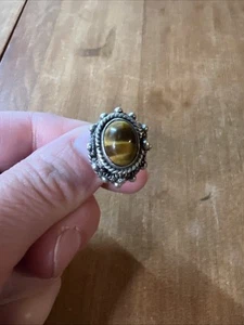 Vintage Taxco Sterling Poison Ring Tiger eye Mexico - Picture 1 of 6