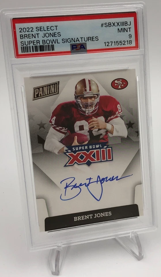 Коллекционная карточка BRENT JONES AUTO 2022 ИЗБРАННАЯ подписанная СУПЕРКУБОК XXIII 49ERs PSA 9 - Изображение 1 из 4