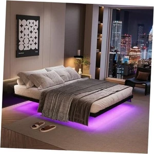 Floating Bed Frame with LED Lights and Charging Station, 10 Inch King Size - Picture 1 of 8