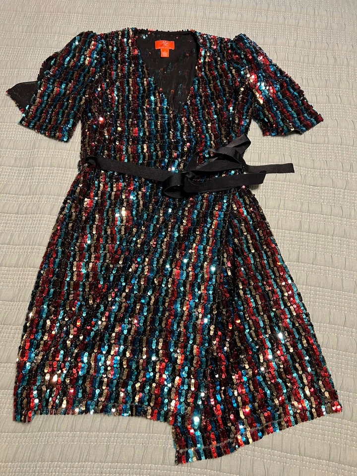 Monique lhuillier красный синий черный тяжелый блестки надежном платье Новый год вечеринки размер 4 - Изображение 1 из 4