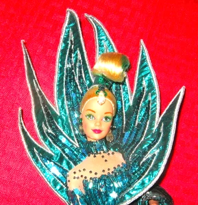 ¡BARBIE TERCIOPELO LENTEJUELAS VERDE Y AZUL NEPTUNO BOB MACKIE DISEÑADOR CHER VINTAGE AÑOS 90! - Imagen 1 de 8