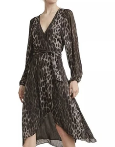 WITCHERY Dress Size 12 Leppard Print Wrap Dress Balloon Sleeve Tie Waist - Picture 1 of 9
