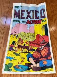 Carteles de viaje divertidos vintage Topps 1967 México donde la acción está 3 Jack Davis - Imagen 1 de 9