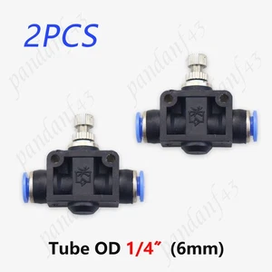 2pcs 1/4" (6mm) OD Tube Pneumatic Push-In Fitting Air Flow Speed Control Valves - Picture 1 of 7