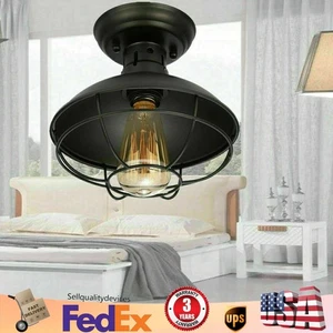 Rustic Farmhouse Metal Cage Ceiling Light Semi Flush Mount Pendant Lamp Fixture! - Picture 1 of 11
