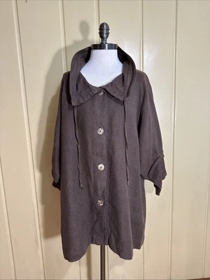 Chaqueta Corte Suelta Marrón Chocolate Abotonada Manga 3/4 Talla Pequeña Foto 1 de 4