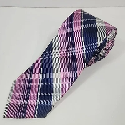 US Polo Assn NeckTie - Plaid Pink Navy Blue Gray - Polyester 59"x3" - Repp Tie - Image 1 of 4
