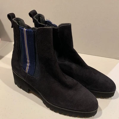 Botas de tornozelo femininas Kampgen camurça Chelsea tamanho 41 10 EUA preto com zíper lateral sola - Imagem 1 de 4