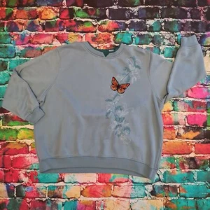 Vintage Pre-Loved double collar Embroidered Butterfly Sweater 2xl - Picture 1 of 3