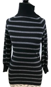 Express Pullover 508811 Damen Größe XS Schwarz Silber Streifen Rollkragen Langarm - Bild 1 von 7