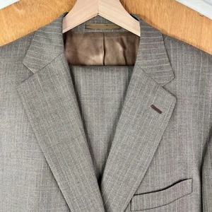Tom James Suit Mens 46RL Brown Pinstripe Wool 2 Button Pants 38x30 Flat Front - Picture 1 of 20