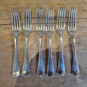 Vintage Set 6 Sheffield Silver Plated Old English Pattern Dessert Forks - Worn
