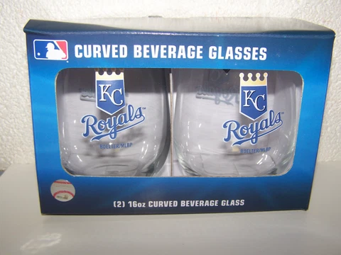Kansas City Royals 16oz. Curved Beverage Stemless Wine Rocks Glass 2 pack set Cover