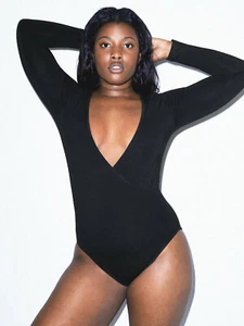 American Apparel Cotton Spandex Cross V Bodysuit Black Size S #RSA8328 - Picture 1 of 3