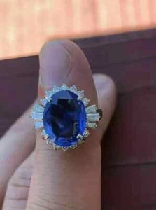 3Ct Lab Created Sapphire Diamond Halo Engagement Ring 14K White Gold Finish - Picture 1 of 5