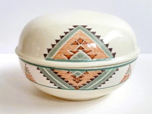 Vintage Mikasa Santa Fe Stoneware Trinket Box w/Lid, Southwestern Aztec Design - Picture 1 of 7
