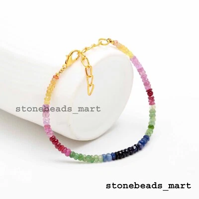 A++ 100 % echter Rubin + Smaragd + Saphir 3 mm Edelstein Rondelle facettierte... - Bild 1 von 4