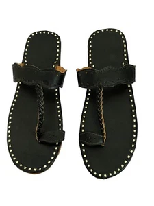 Womens Genuine Black Leather Daily Wear Casual Dress Sandals Slippers Girls Shoe - Picture 1 of 6