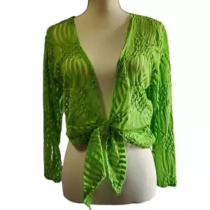 Ladies Womens Mesh sheer Green Long Sleeve Shrug Bolero Tie Jacket Chiffon Top - Picture 1 of 5