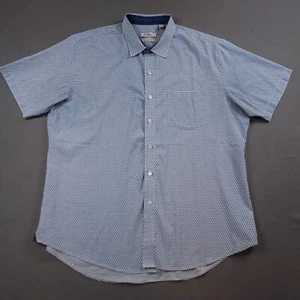 Van Heusen Men's Button-Up Short Sleeve Shirt Blue Geo Print Size XL 17-17.5 - Picture 1 of 10