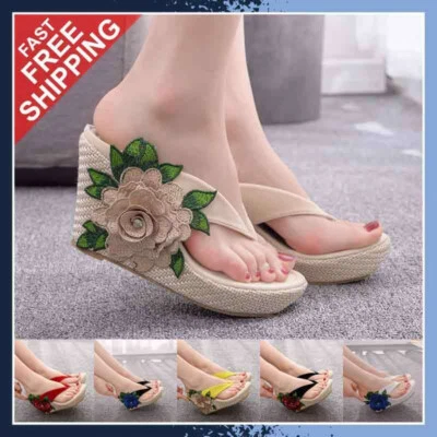 Sandalias De Cuñas De Plataforma Para Mujer Zapatos Flores Verano Moda Casual Foto 1 de 4