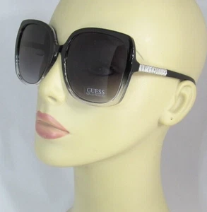GUESS Oversized Glossy Black Fade Sunglasses Major Bling Arm Accents GF0406-05B - Picture 1 of 11