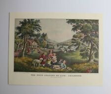 Currier & Ives Vtg Paper Print Four Seasons Of Life Childhood Joy Lamb Lith Art