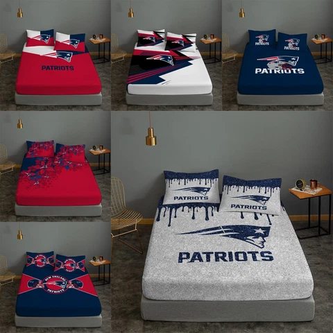 New England Patriots Fitted Sheet Lightweight Bed Sheet Pillowcase Set Bedroom Cover