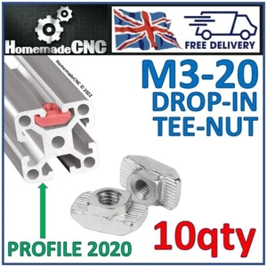 Martello dado a T drop in 10qty M3-20 serie 20 profilo estrusione alluminio slot 6mm - Foto 1 di 3