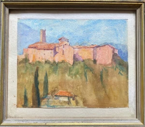 AQUARELL 1966 VICOLO NEAR TRENT IN VENICE EXTERIOR VIEW OF THE CATHEDRAL ON HILL - Picture 1 of 7