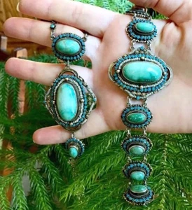 Victorian Turquoise  Riviere AUSTRO HUNGARIAN turquoise seeds necklace bracelet - Picture 1 of 12