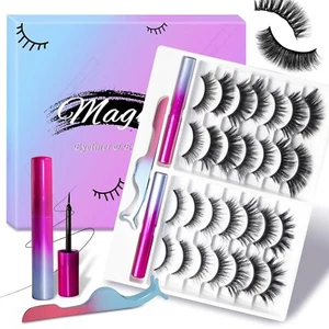 14 Pairs Magnetic Eyelashes and Eyeliner Kit, Long-lasting False Eyelashes with - Picture 1 of 7
