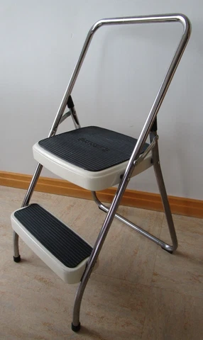 Vintage COSCO Folding 2 Step Stool Ladder White Chrome EUC Cover