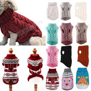 Knitted Dog Sweater Chihuahua Clothes Winter Knitwear Pet Cat Puppy Jumper Vest - Picture 1 of 74