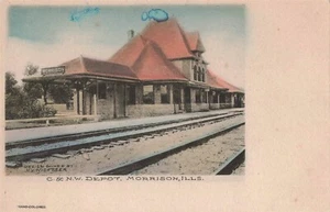C.&N.W. Railroad Depot Station Morrison IL Hand Colored Albertype Postcard B467 - Picture 1 of 2