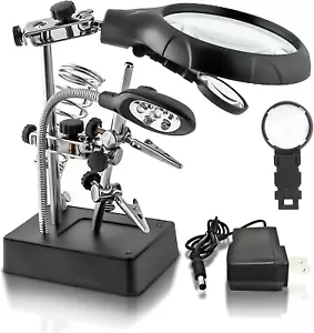 Desktop LED Lighted Magnifying Glass Soldering Station, Adjustable Helping Hand - Picture 1 of 12