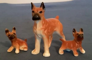 Vintage Bone China Boxer Dog and 2 Puppies Made in Japan 2.5" Satin Finish - Imagen 1 de 10