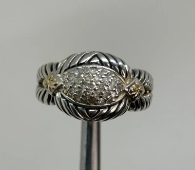 ANILLO Diseñador GABRIELLE BRUNI Plata de Ley 925 Oro 14K Diamante Talla 7 Foto 1 de 4