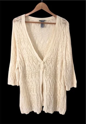 Cárdigan Suéter Catherines 3X Túnica Marfil Plus Tejido Abierto Casa Fina Abuela Foto 1 de 4