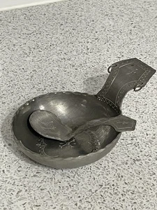 SAMI MADE JOKKMOKKS TENN (SWA) PEWTER KUKSA / KASA CUP & SPOON c1960's SWEDEN - Picture 1 of 8