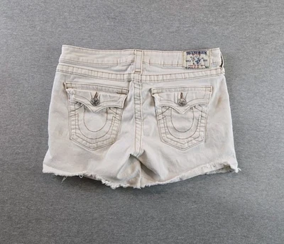 Pantalón corto True Religion para mujer 29 marfil tiro medio corte deshilachado solapa bolsillo EE. UU. Foto 1 de 4