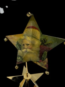 Vintage Style Santa Star Ornament w/ Bells Glitter Victorian Christmas Décor - Picture 1 of 8
