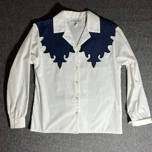 Vtg Western Denim Blue & White Blouse Button Up Rodeo Cowgirl Dance Shirt - Picture 1 of 7