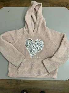 DKNY Girls Fleece Hoodie Size Large 6  Pink Sequin Heart Pockets - Picture 1 of 5