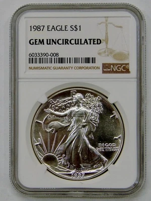 1987 - Silver American Eagle - NGC Gem Uncirculated - Image 1 of 2